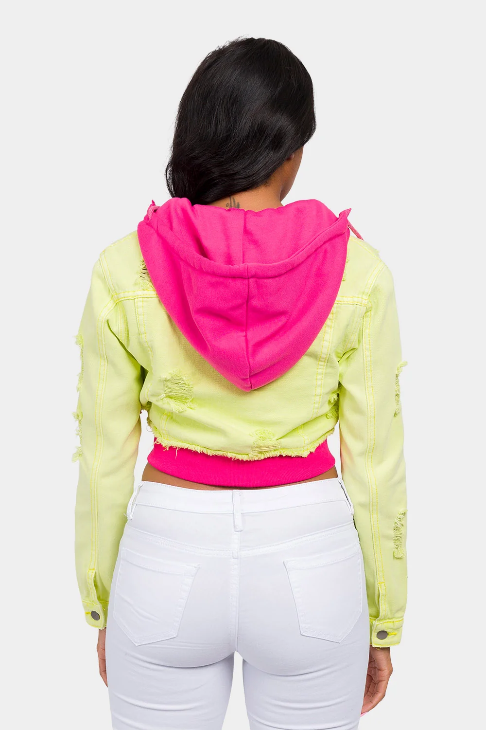 Distressed Layered Hoodie Denim Jacket - Image 29