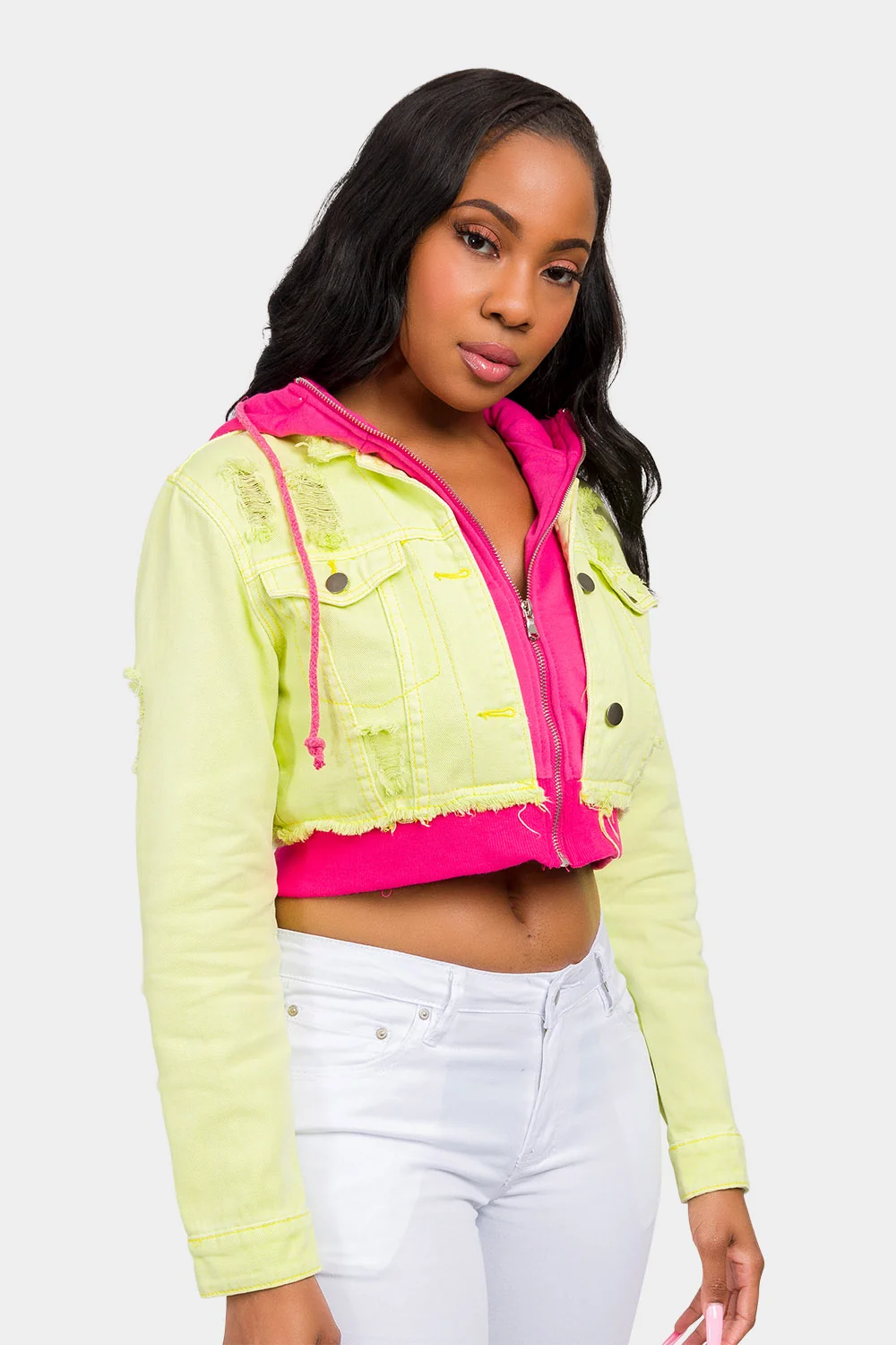 Distressed Layered Hoodie Denim Jacket - Image 30