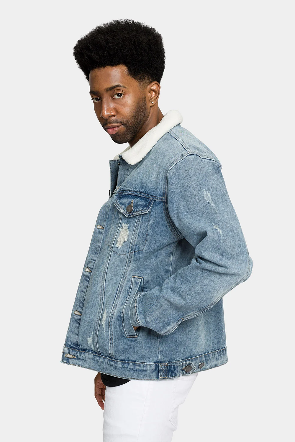 Distressed Sherpa Denim Jacket - Image 7