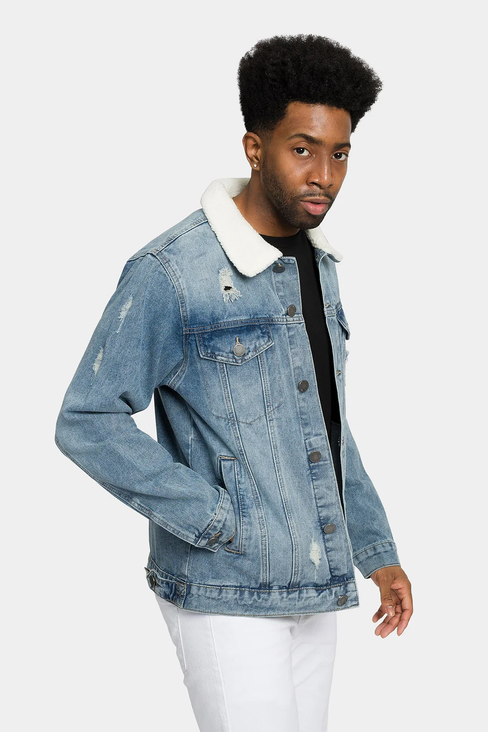 Distressed Sherpa Denim Jacket - Image 9