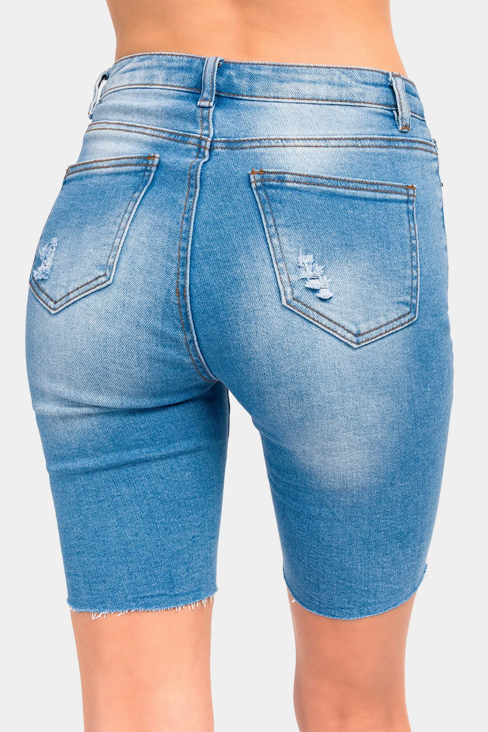 Distressed Skinny Denim Bermuda Shorts - Image 7