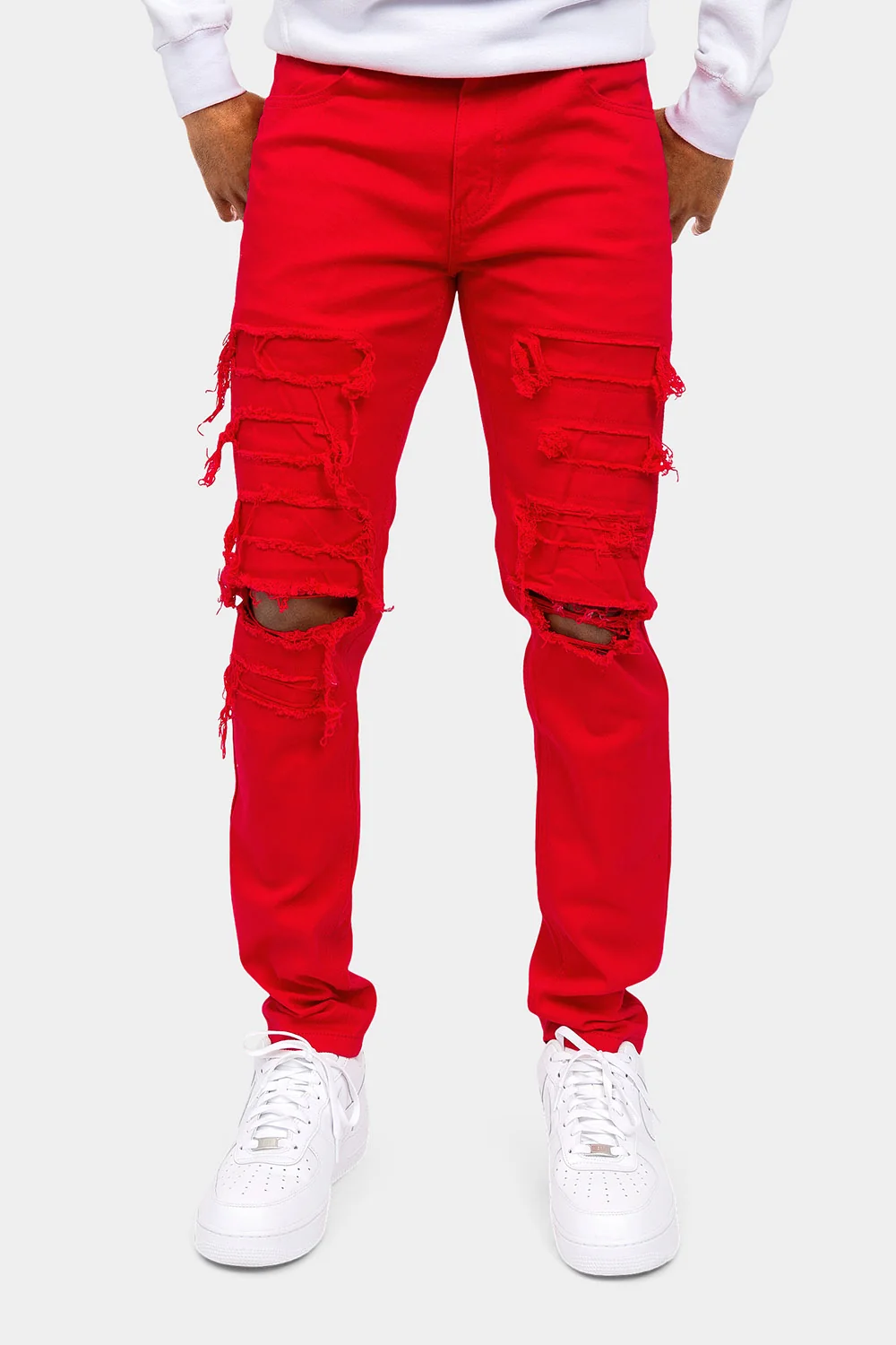 Distressed Solid Color Slim Fit Jeans - Image 16