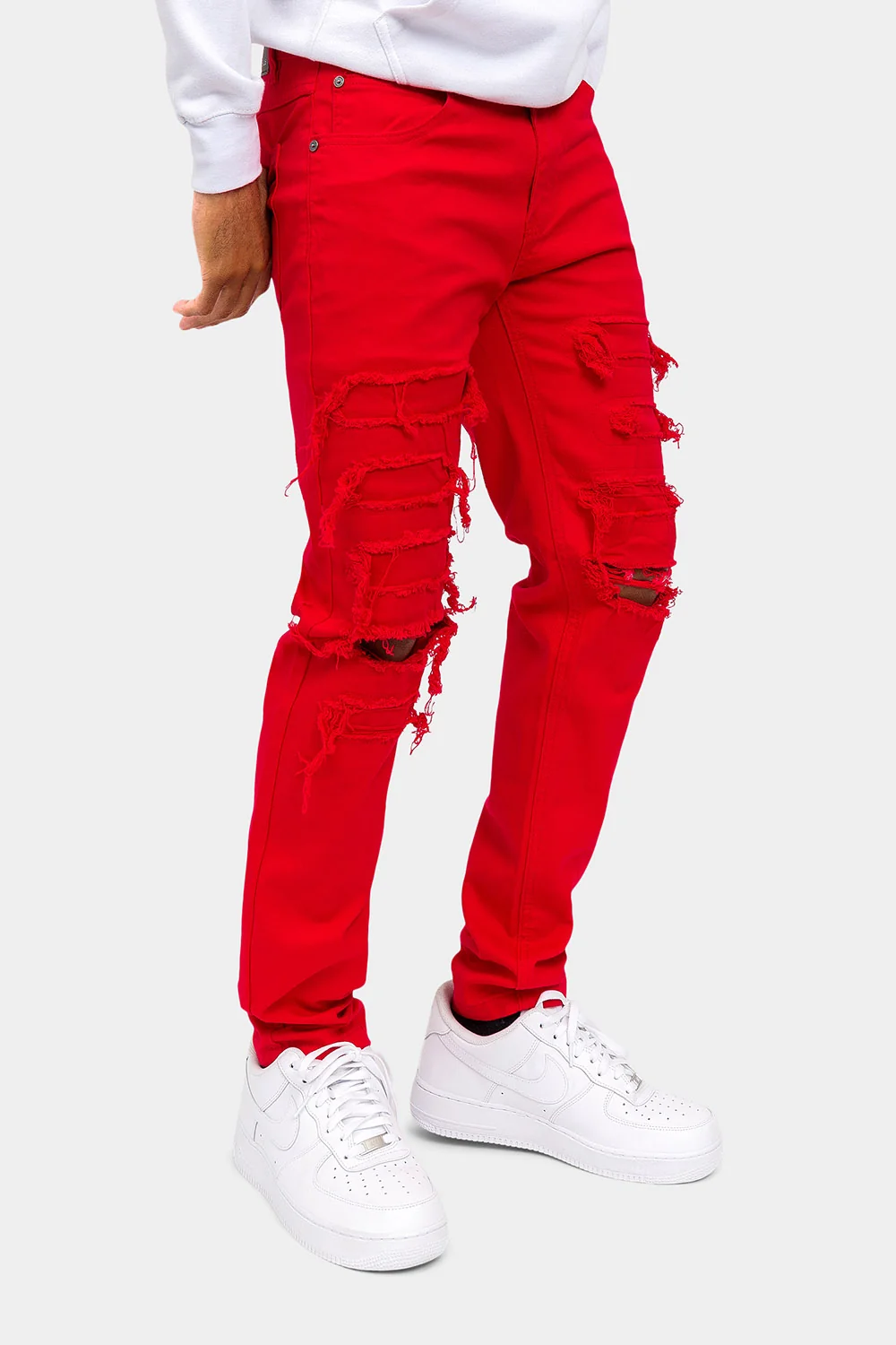 Distressed Solid Color Slim Fit Jeans - Image 19