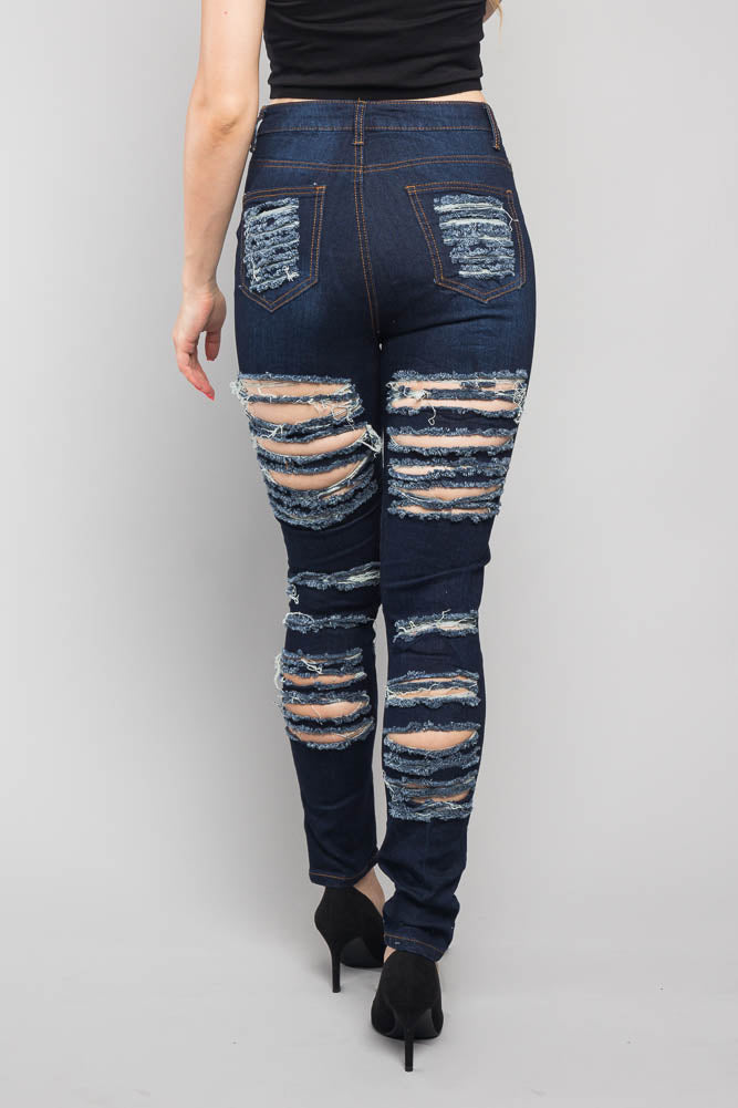 Double Distressed Denim Skinny Jeans - Image 9