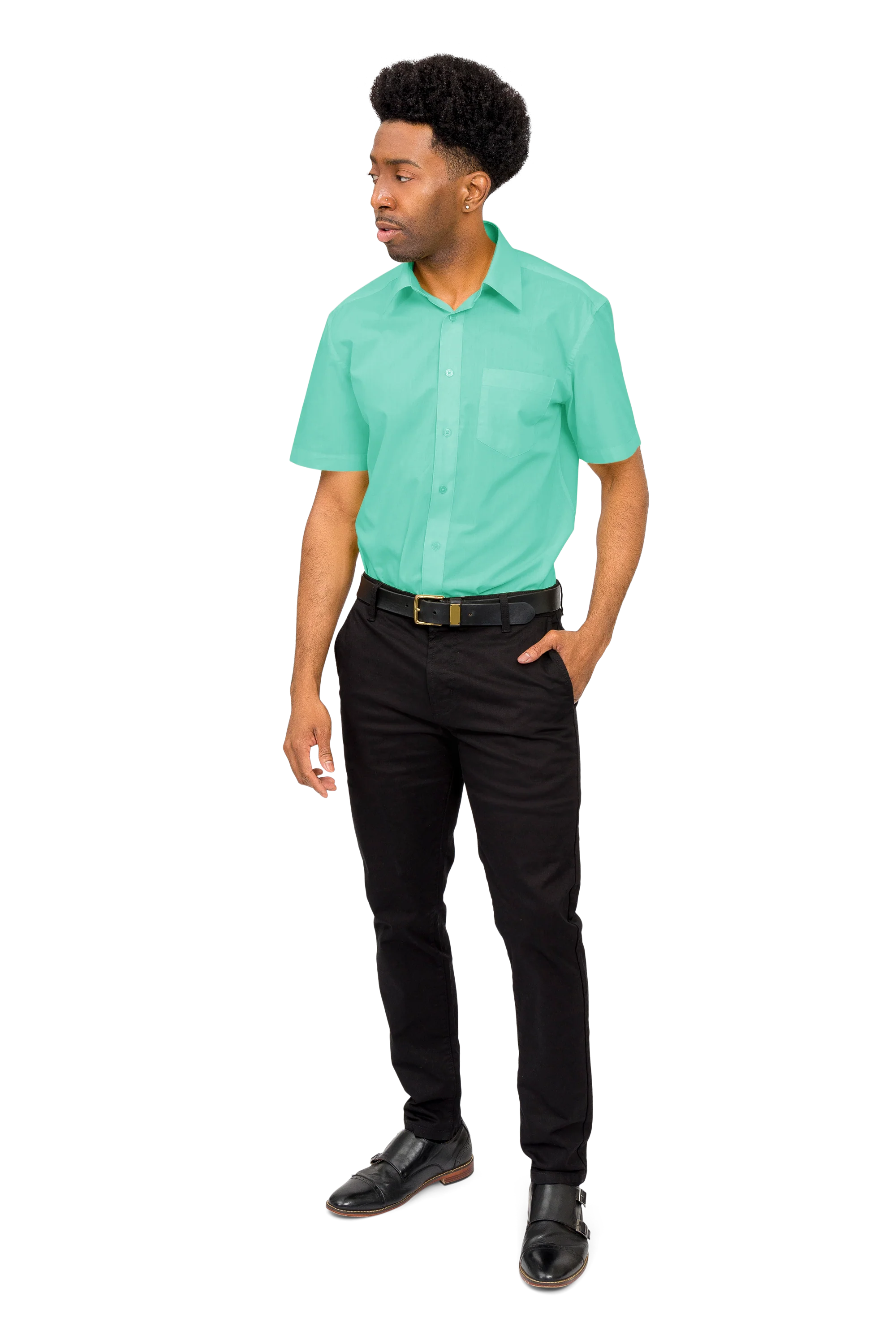 Men's Regular Fit Short Sleeve Solid Color Dress Shirts - Image 10