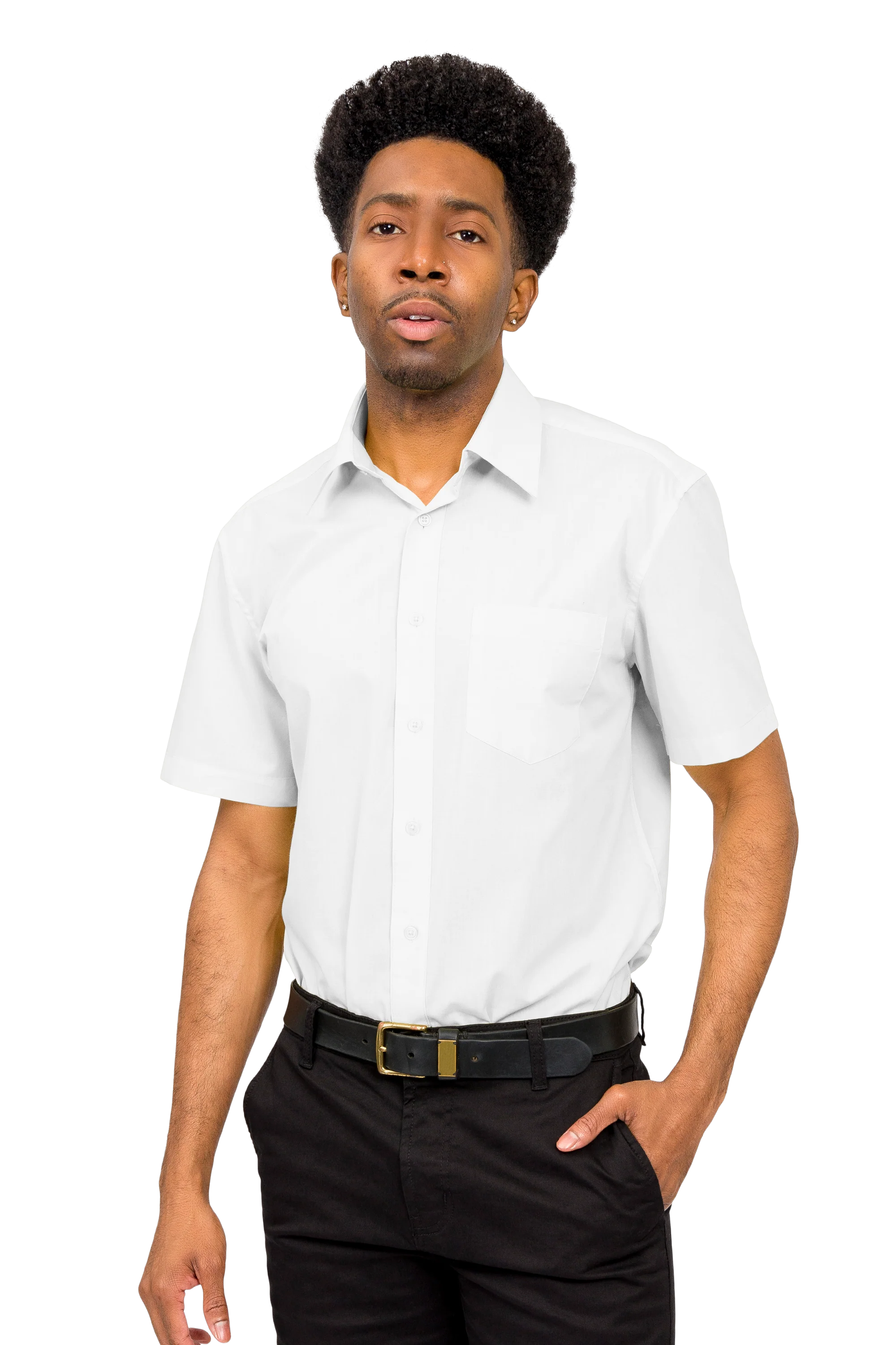 Men's Regular Fit Short Sleeve Solid Color Dress Shirts - Image 105
