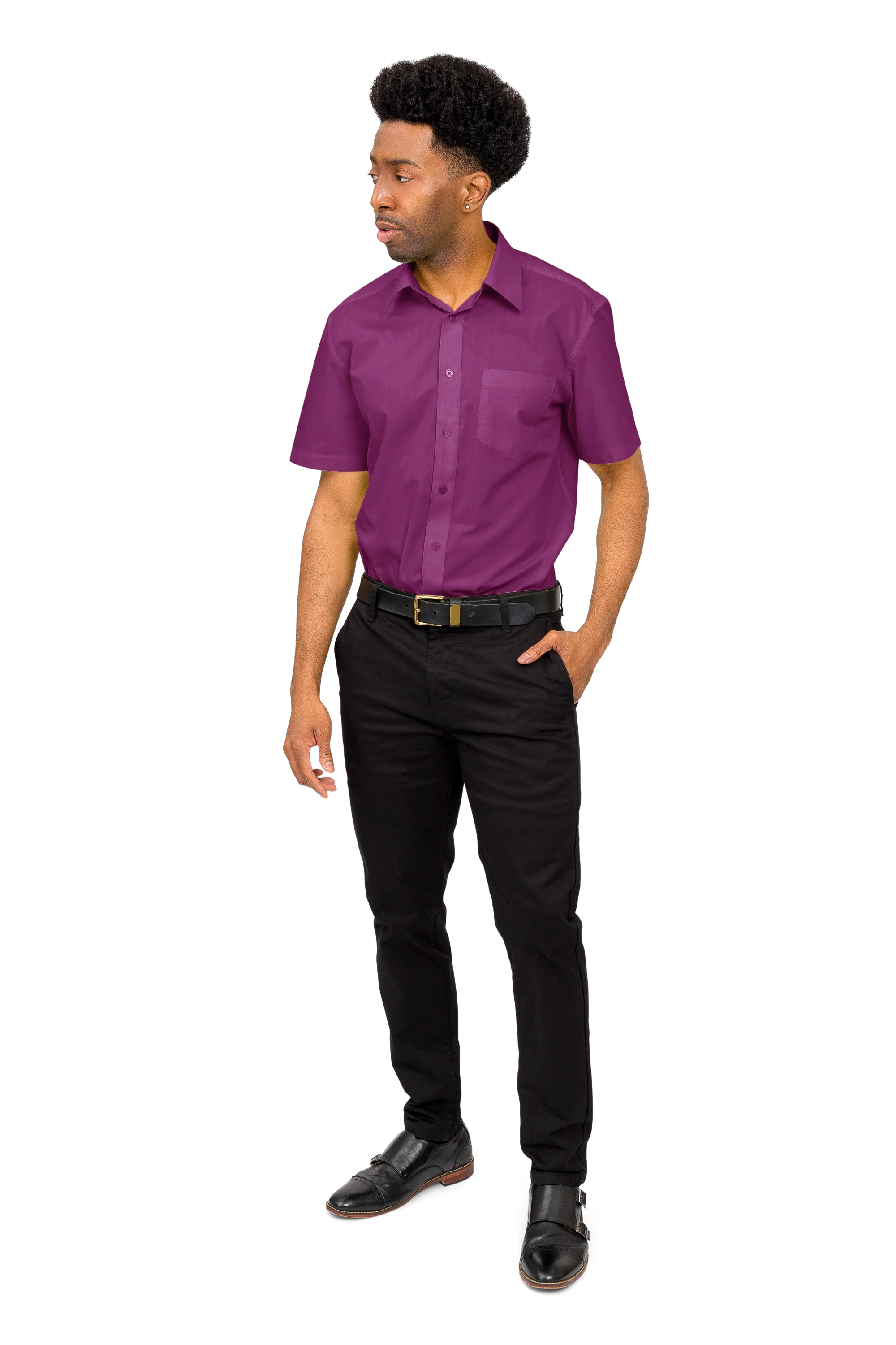 Men's Regular Fit Short Sleeve Solid Color Dress Shirts - Image 114