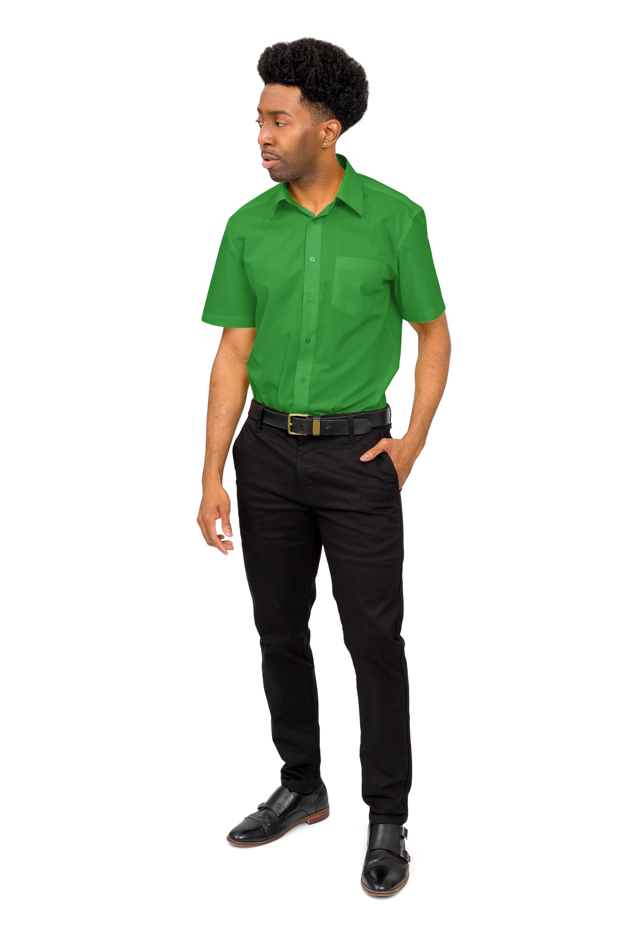 Men's Regular Fit Short Sleeve Solid Color Dress Shirts - Image 139
