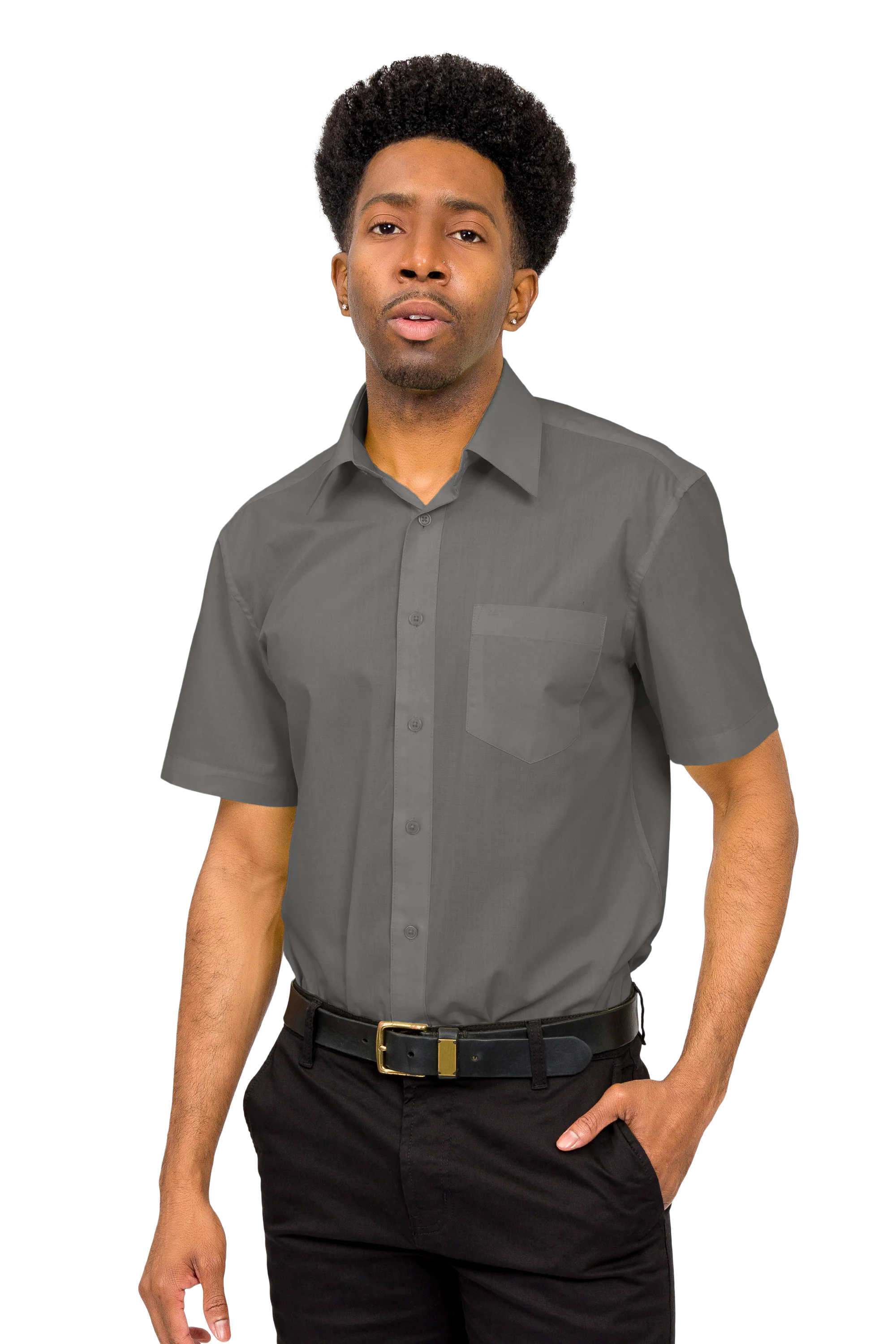 Men's Regular Fit Short Sleeve Solid Color Dress Shirts - Image 31