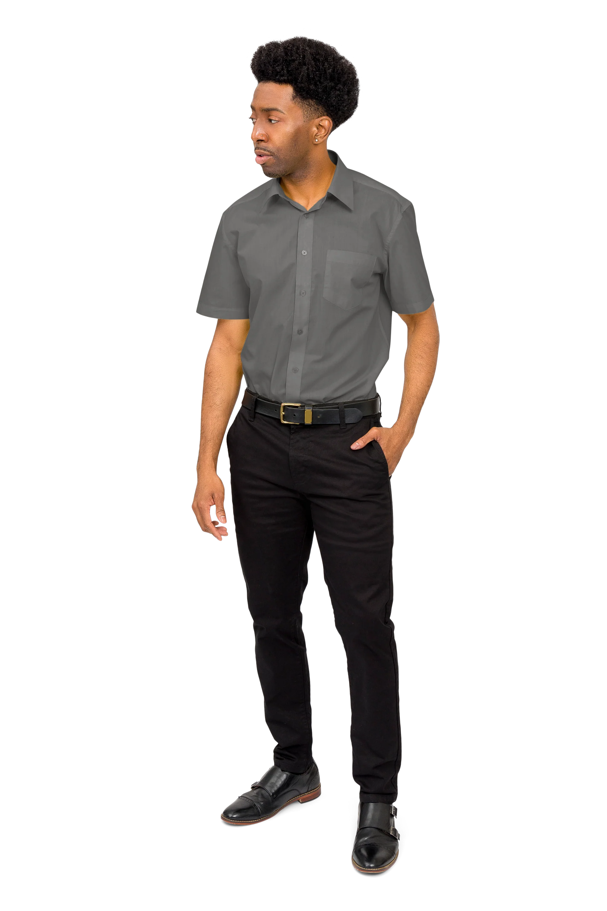 Men's Regular Fit Short Sleeve Solid Color Dress Shirts - Image 35