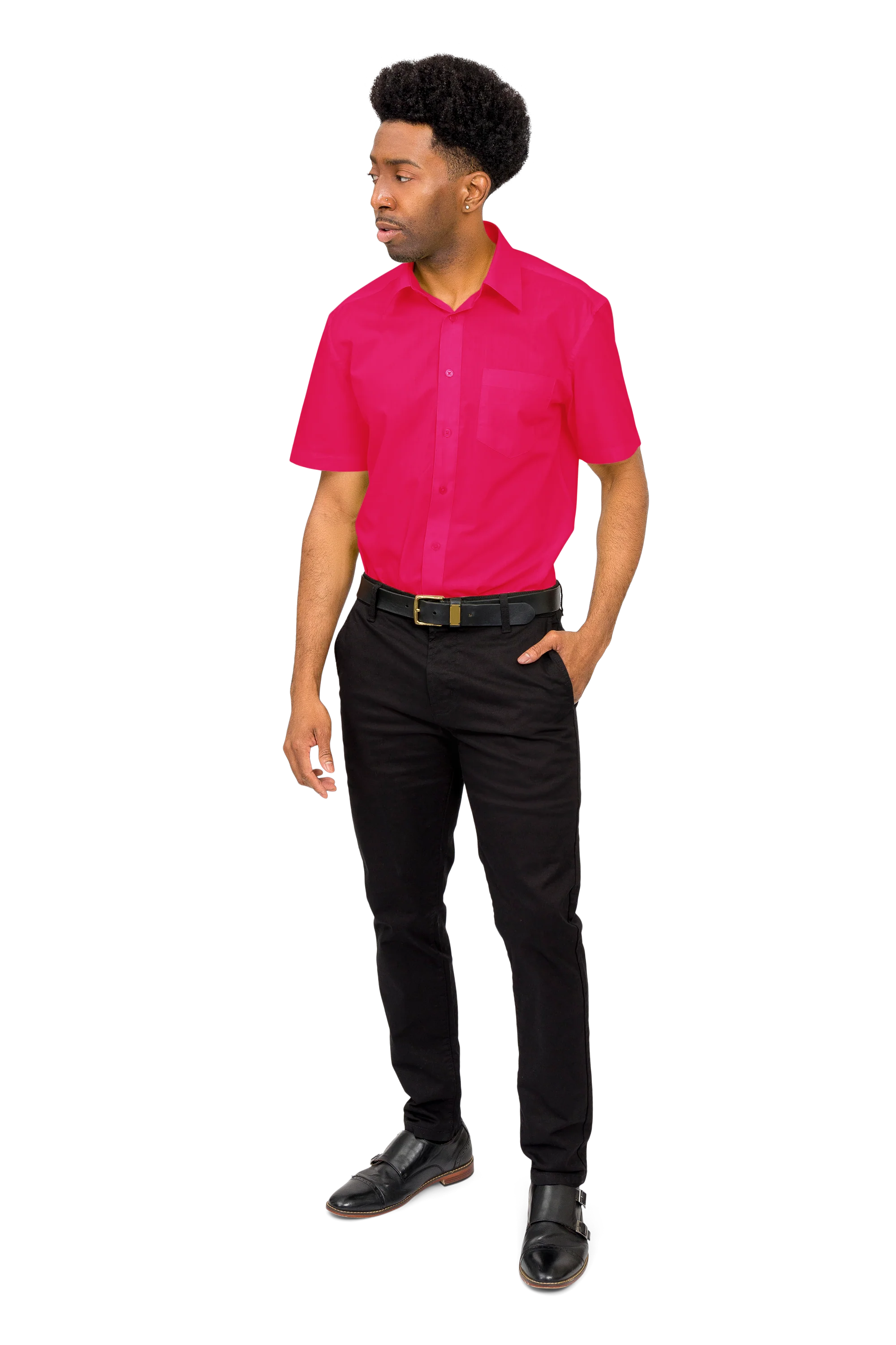 Men's Regular Fit Short Sleeve Solid Color Dress Shirts - Image 49