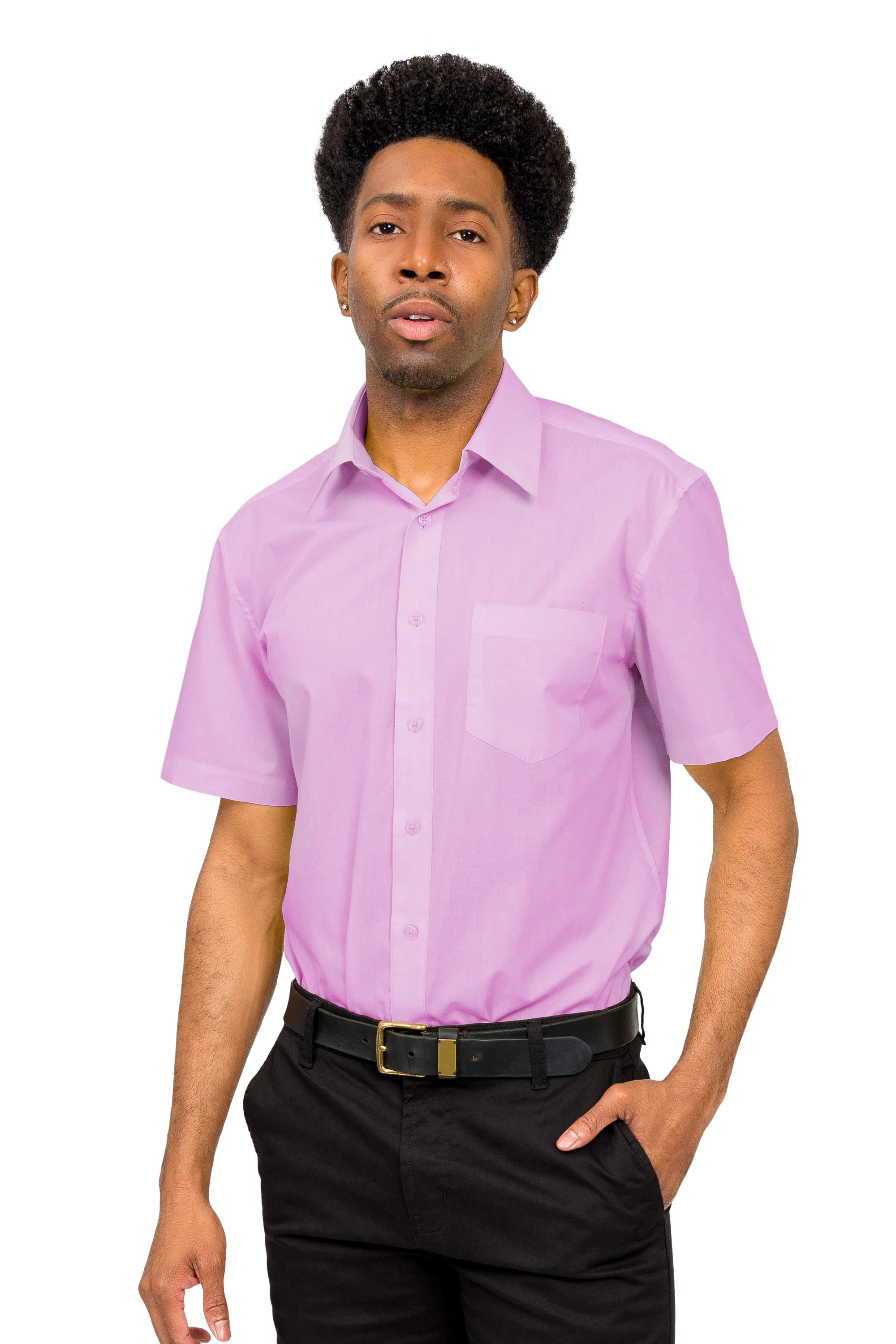 Men's Regular Fit Short Sleeve Solid Color Dress Shirts - Image 52