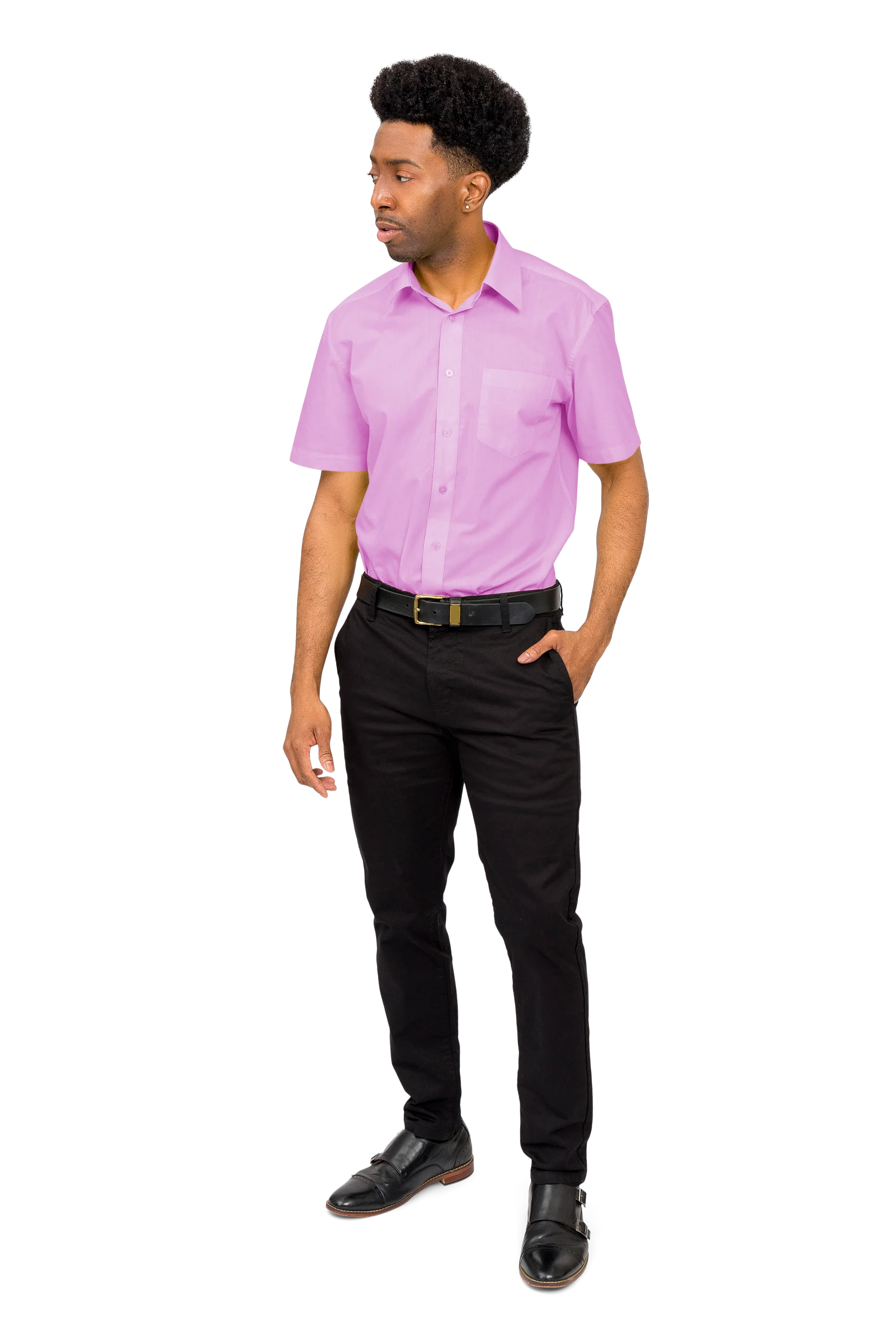 Men's Regular Fit Short Sleeve Solid Color Dress Shirts - Image 65