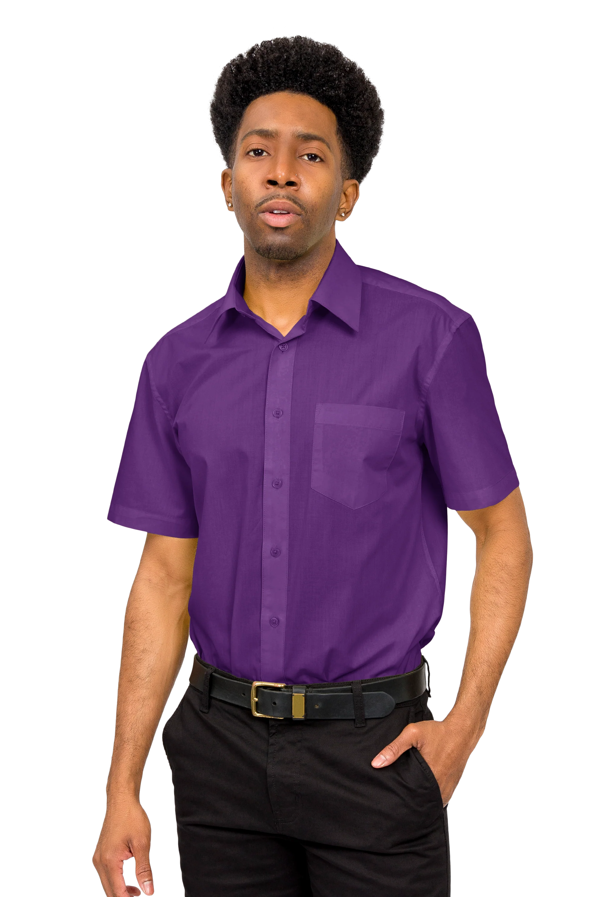 Men's Regular Fit Short Sleeve Solid Color Dress Shirts - Image 72