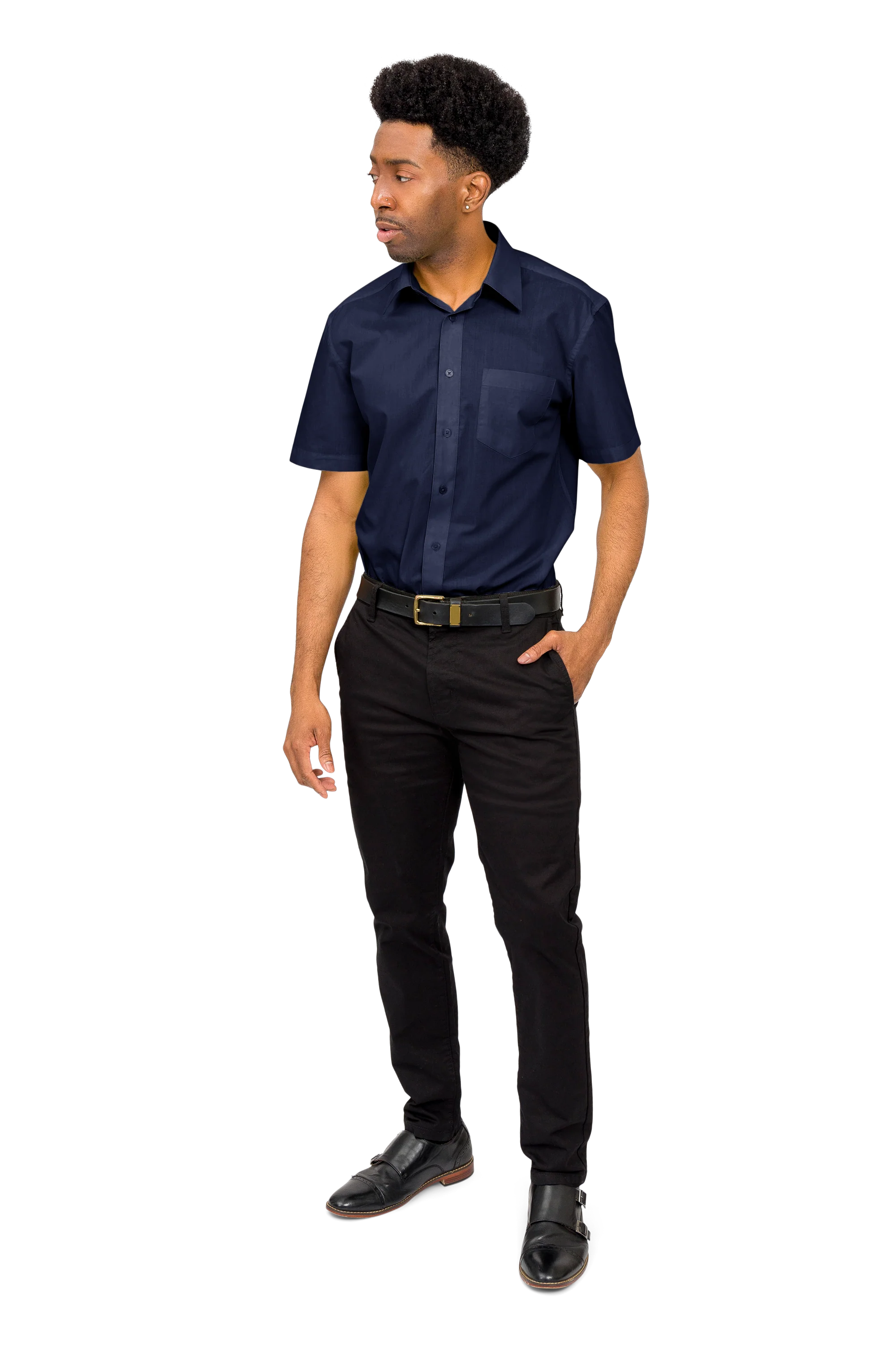Men's Regular Fit Short Sleeve Solid Color Dress Shirts - Image 76