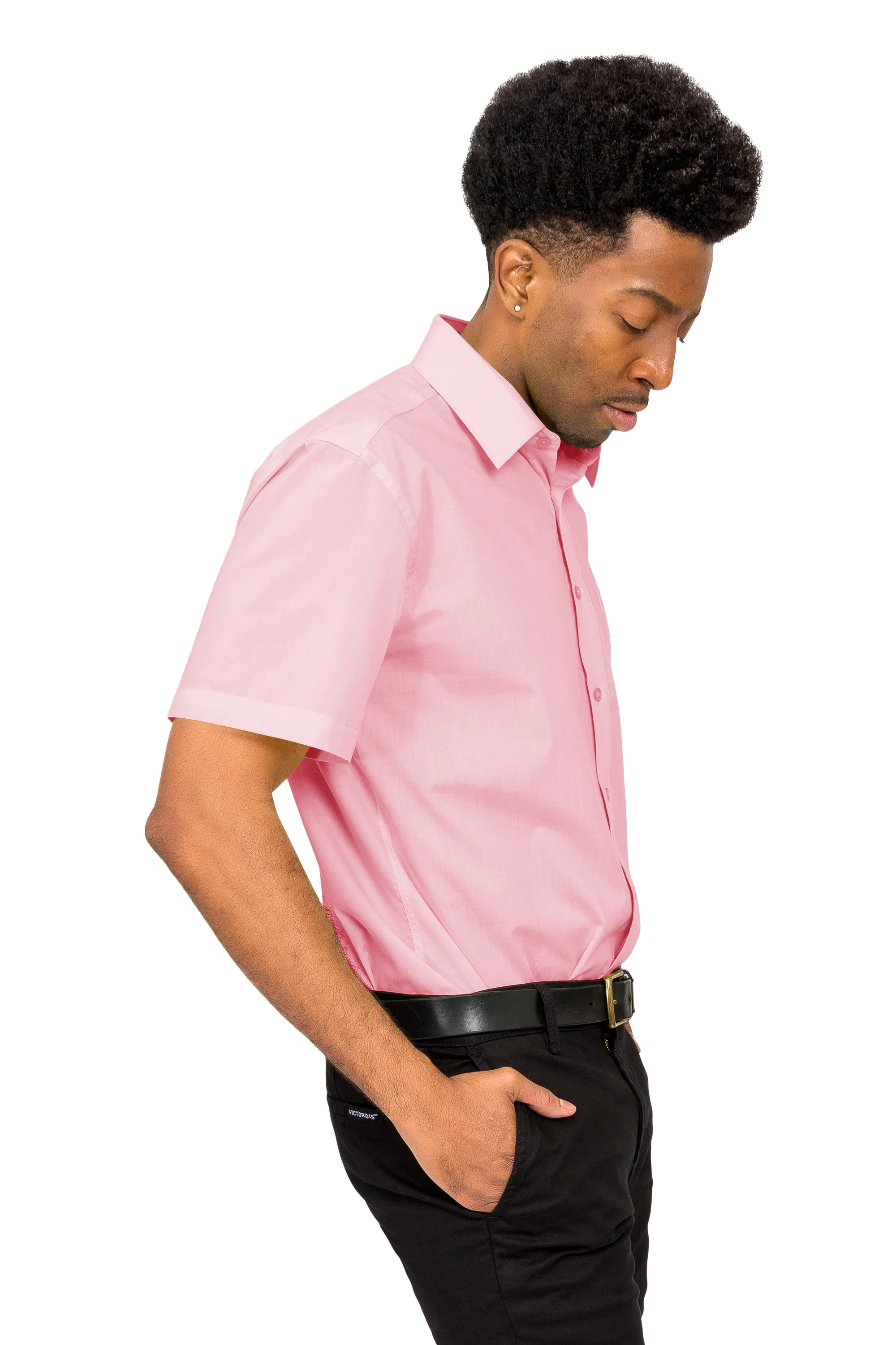 Men's Regular Fit Short Sleeve Solid Color Dress Shirts - Image 79