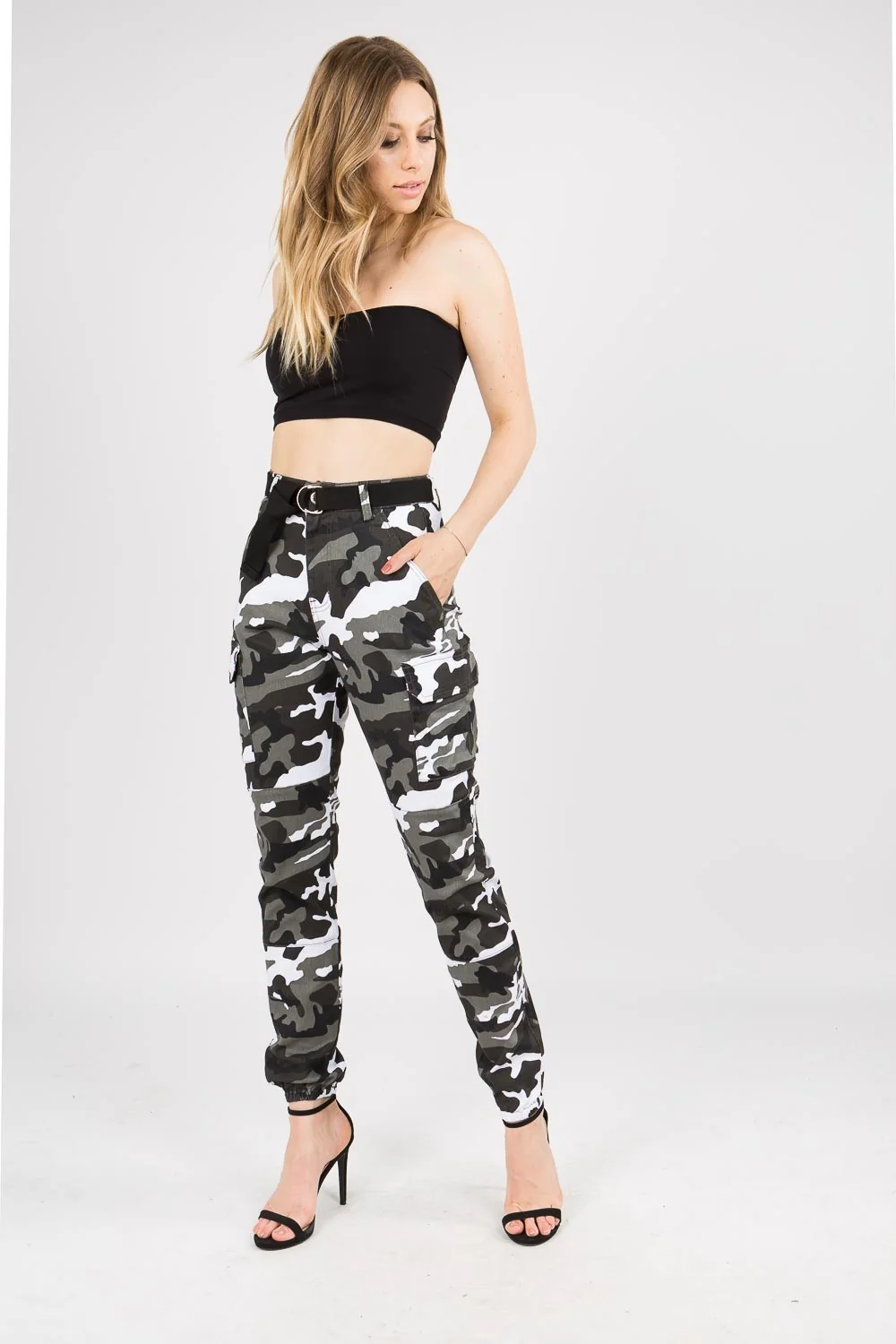 Essential High Waist Camo Cargo Joggers - Image 2