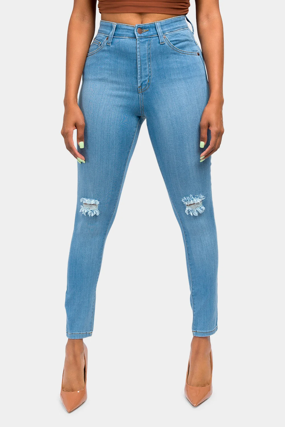 Essential High Waist Knee Slit Jeans - Image 7