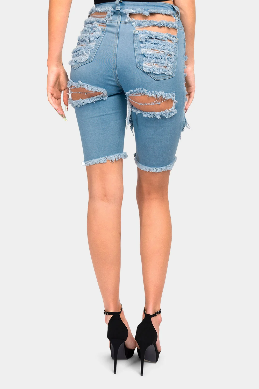 Extreme Distressed Skinny Bermuda Shorts - Image 3