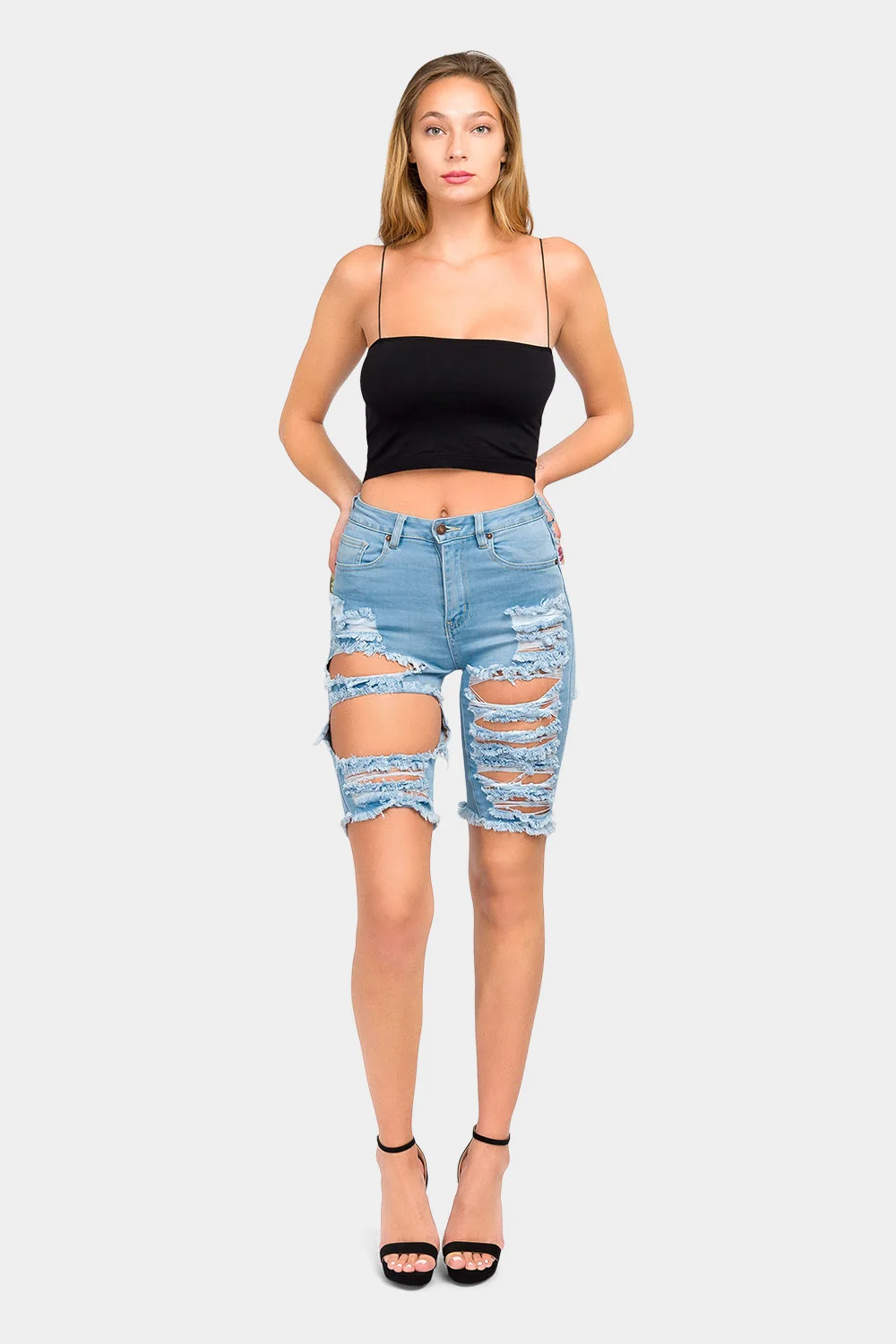 Extreme Distressed Skinny Bermuda Shorts - Image 5
