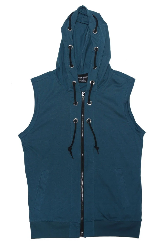 Eyelet Sleeveless Contrast Hoodie - Image 10