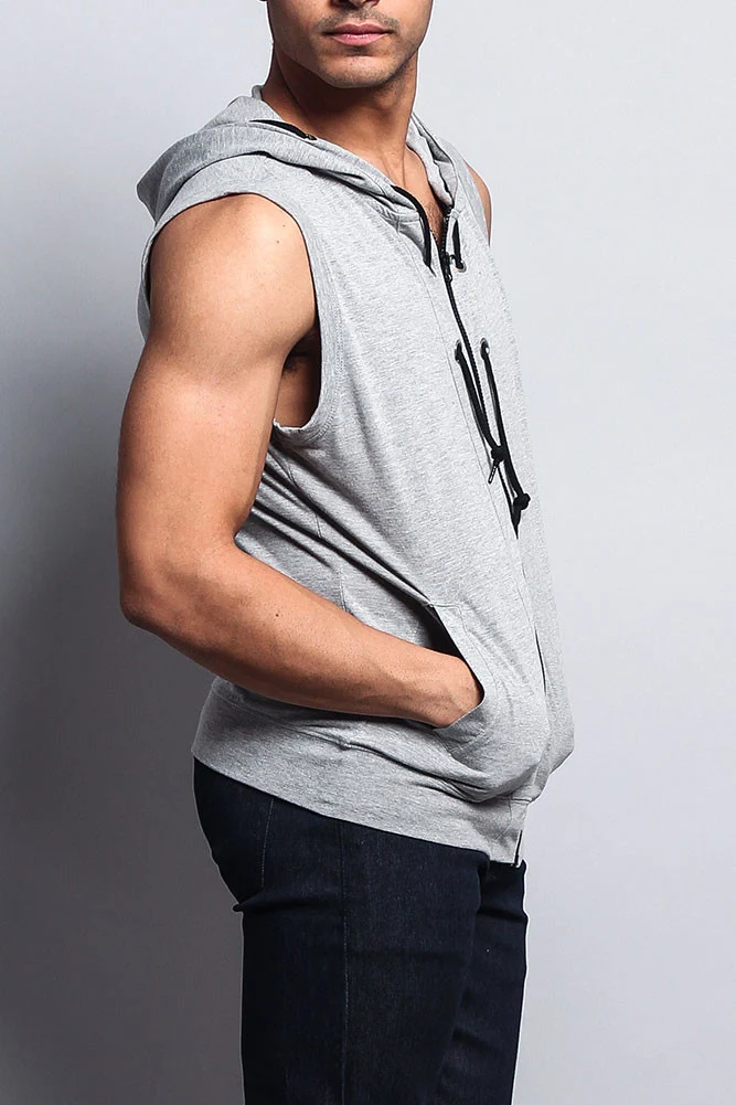 Eyelet Sleeveless Contrast Hoodie - Image 24