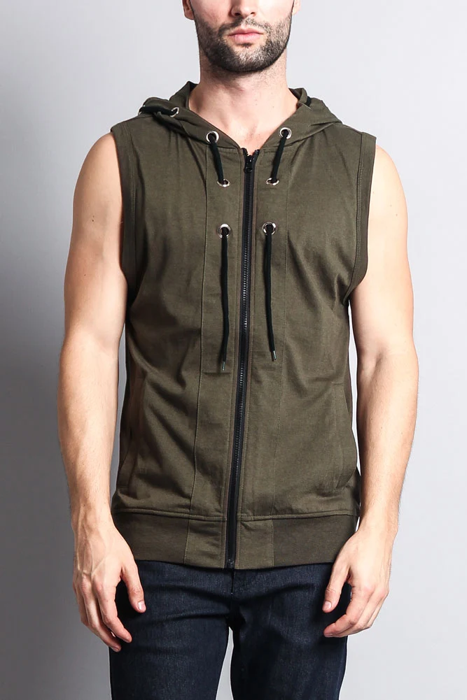 Eyelet Sleeveless Contrast Hoodie - Image 50
