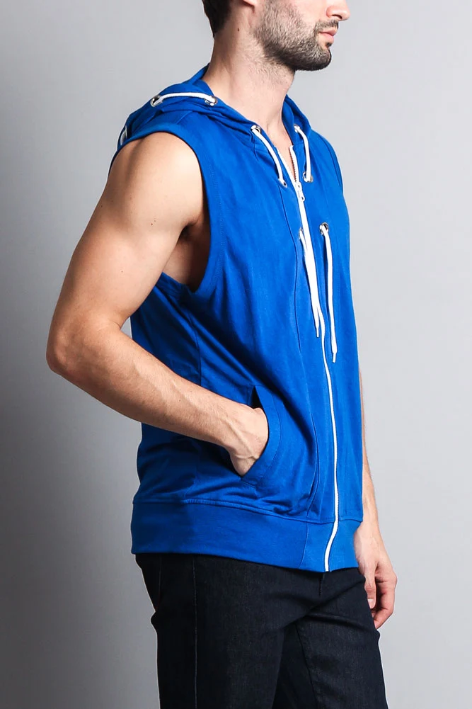 Eyelet Sleeveless Contrast Hoodie - Image 59