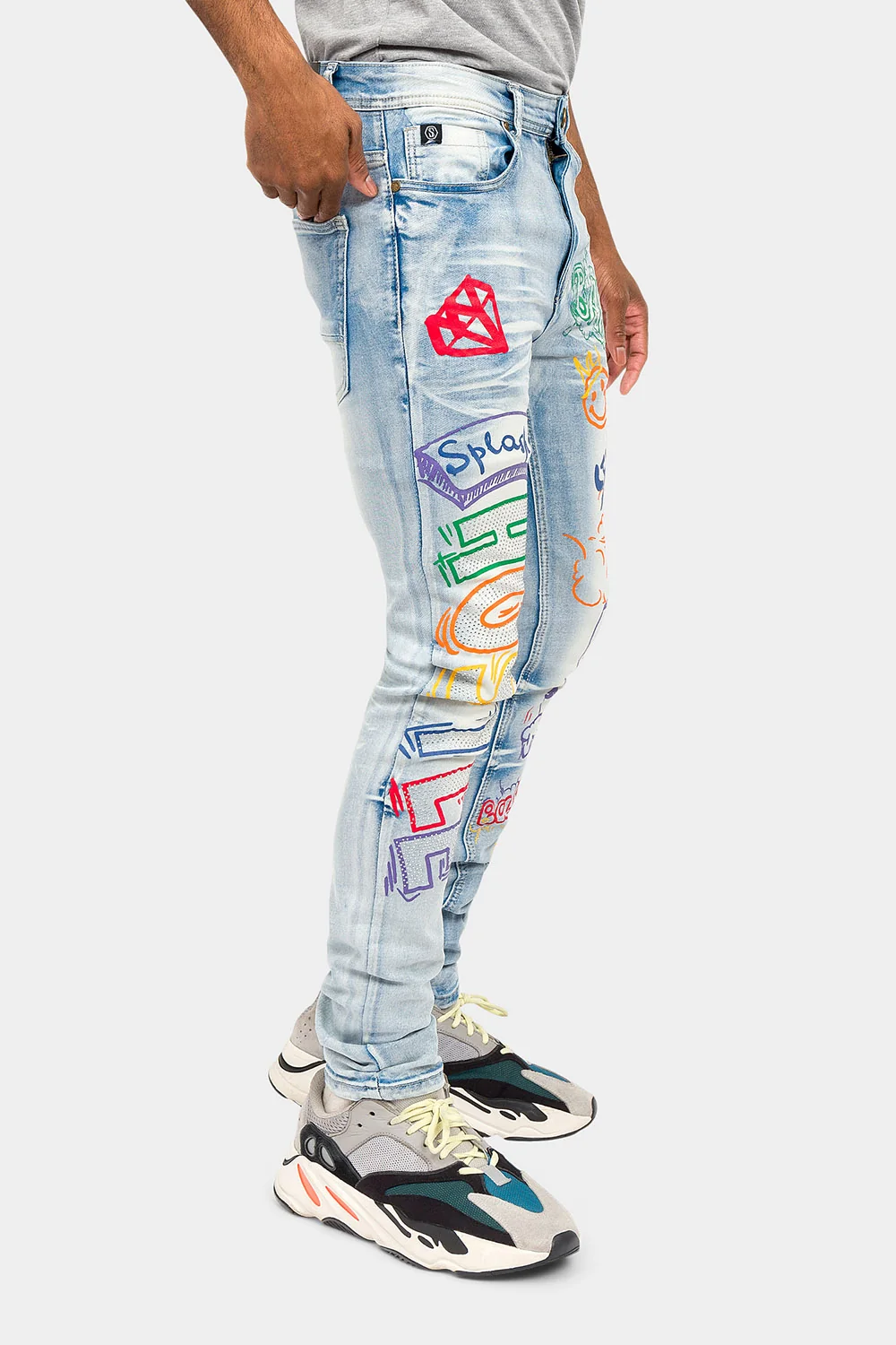 Graffiti Faded Washed Denim Jeans - Image 4