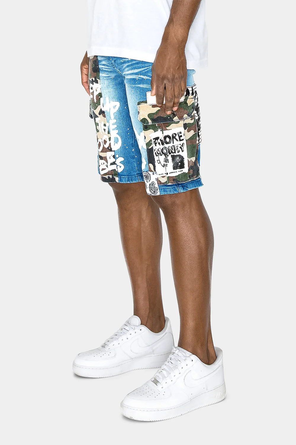 Graffiti Mixed Camo Cargo Denim Shorts - Image 2