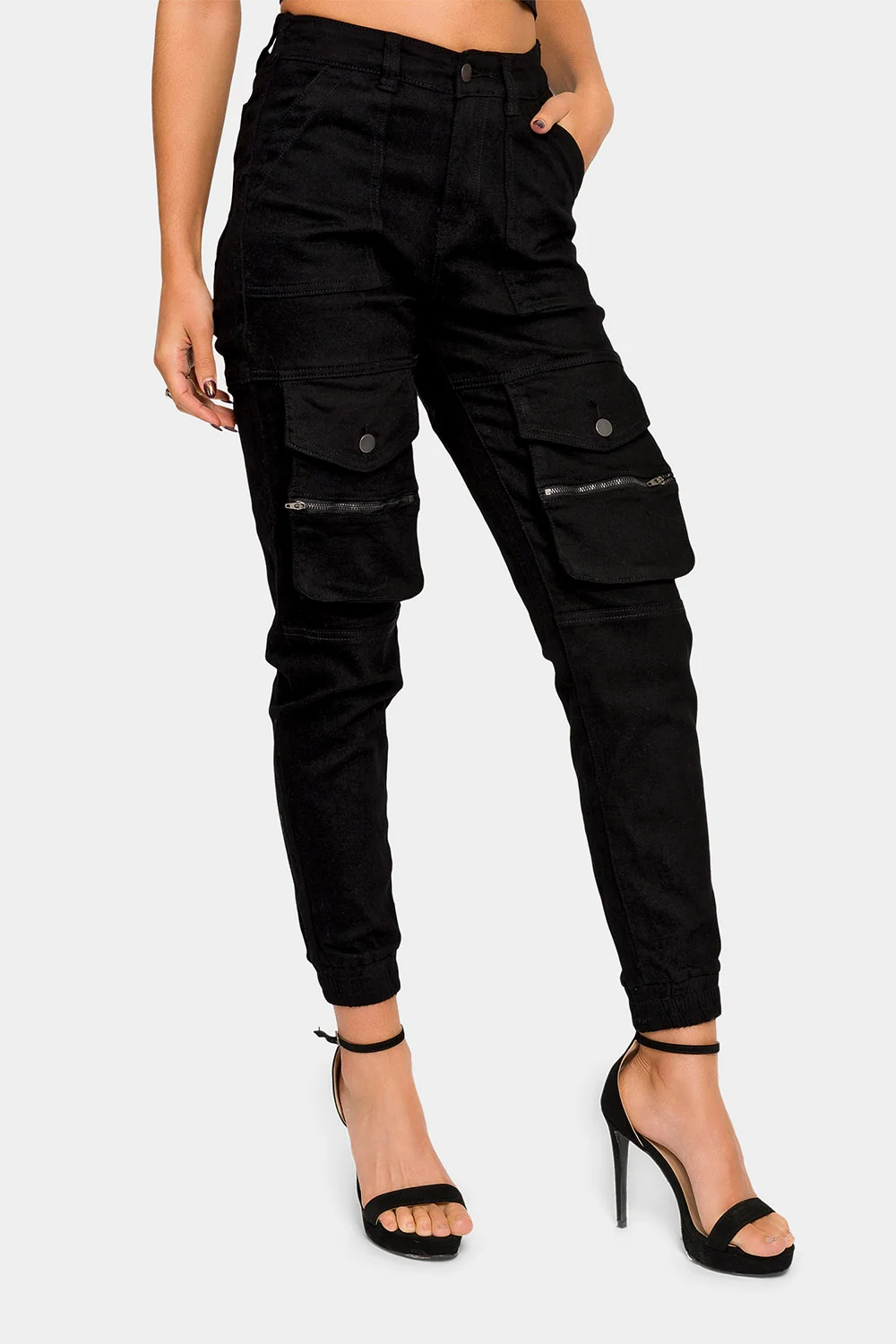 High Rise Cargo Denim Joggers - Image 10