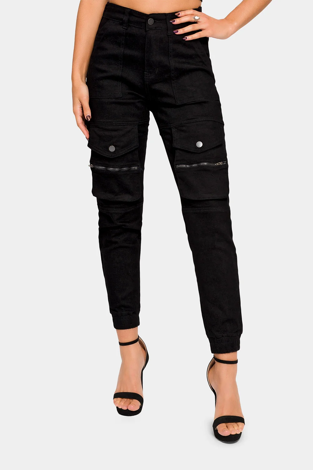 High Rise Cargo Denim Joggers - Image 7