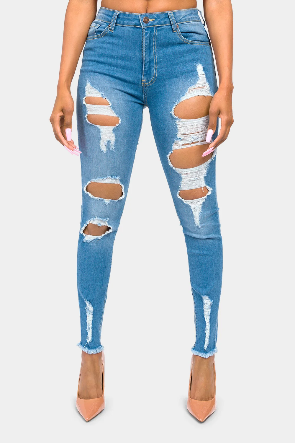 High Rise Destroyed Skinny Jeans - Image 6