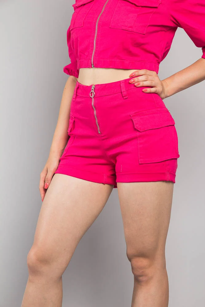 High Rise Neon Cargo Shorts - Image 2