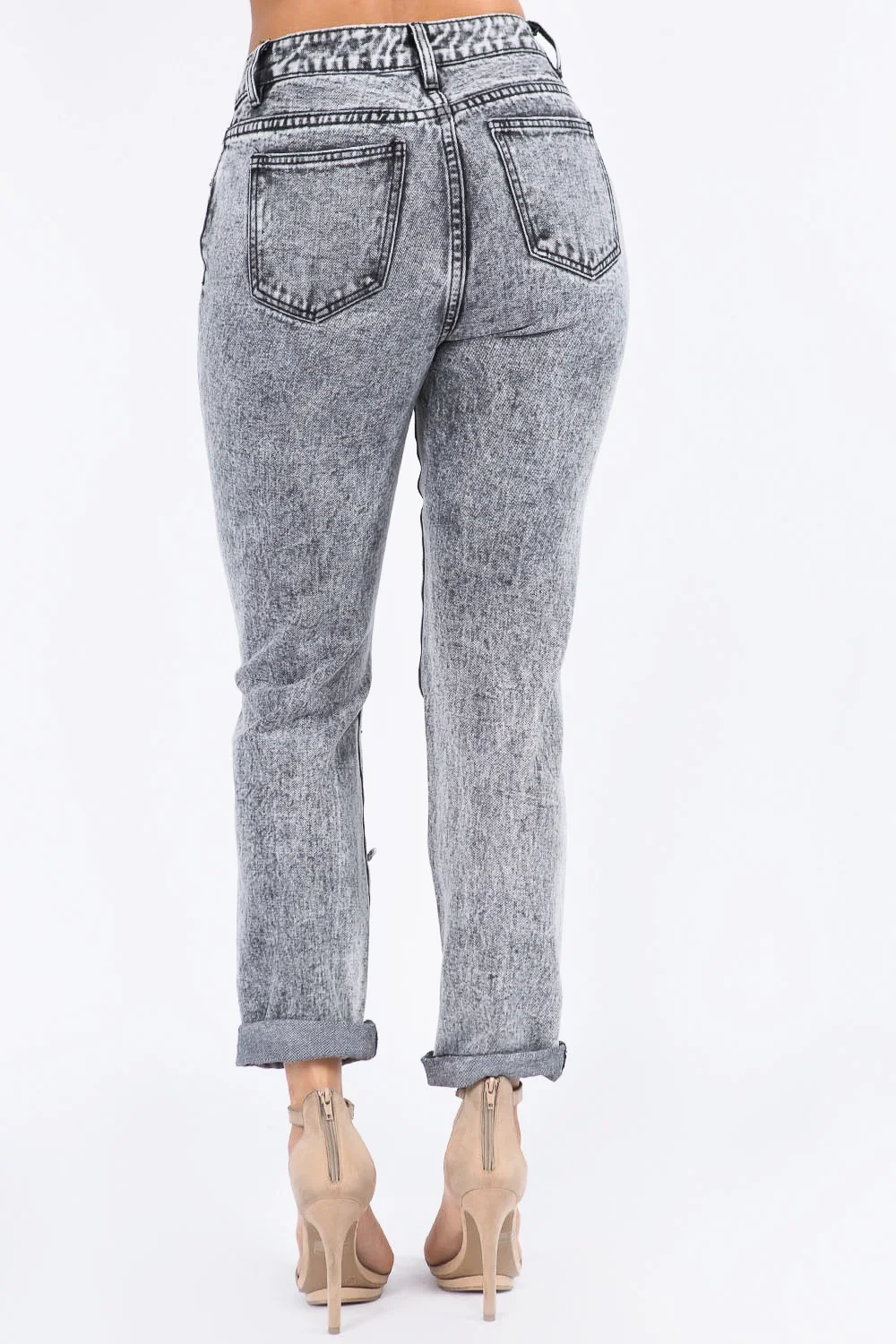High Waist Acid Wash Mom Jeans - Image 3