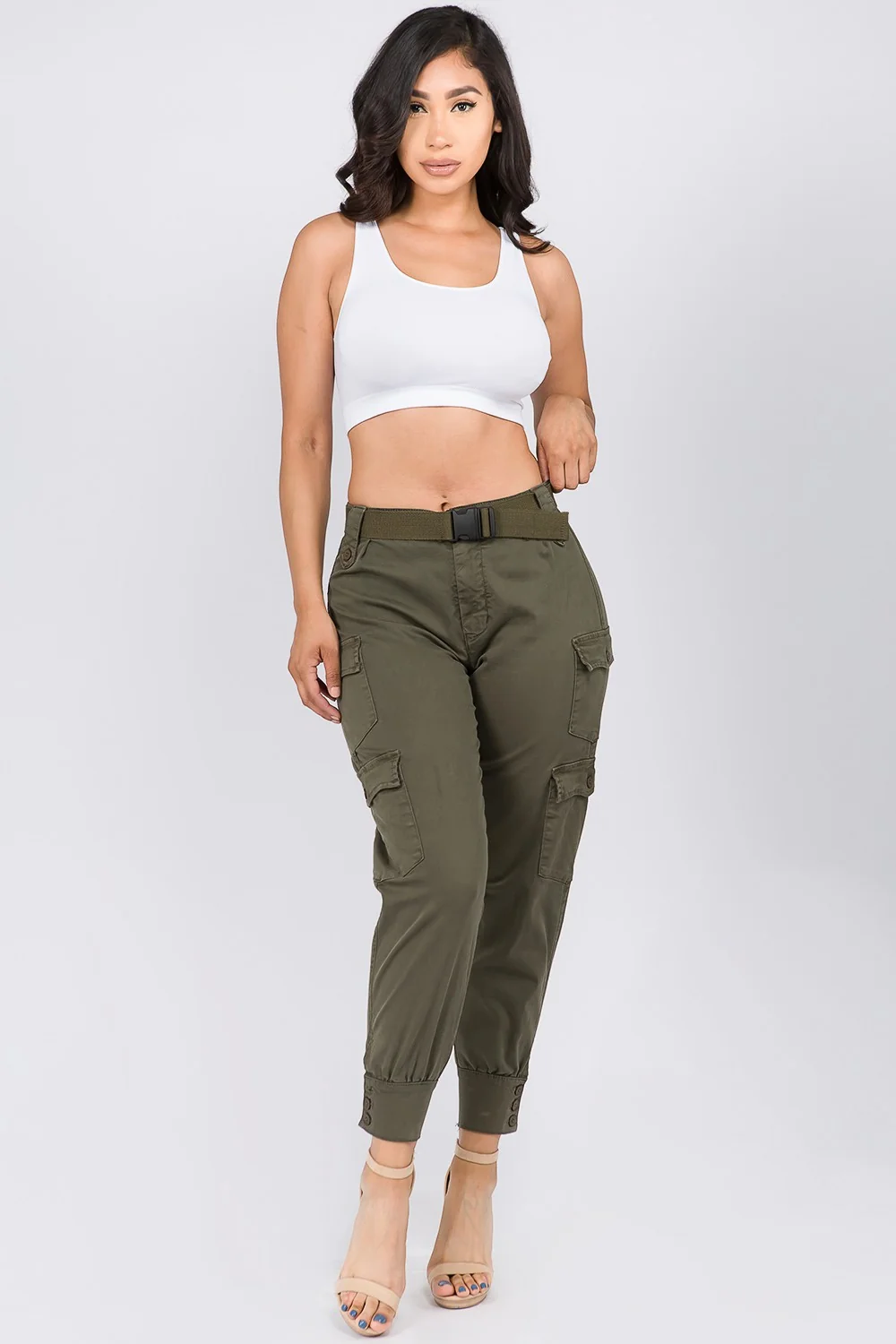High Waist Cargo Pants with Belt - Image 19