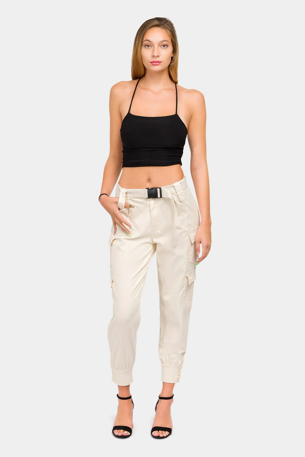 High Waist Cargo Pants with Belt - Image 5