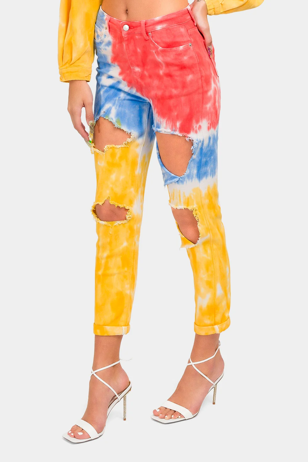 High Waist Ripped Tie Dye Mom Jeans - Image 2