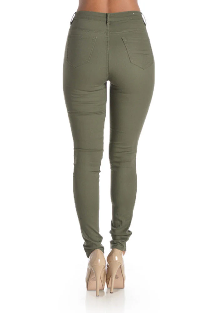 High Waisted Colored Ripped Skinny Pants - Image 16