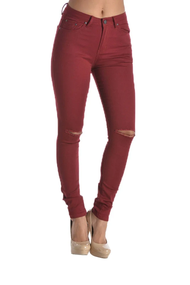 High Waisted Colored Ripped Skinny Pants - Image 24