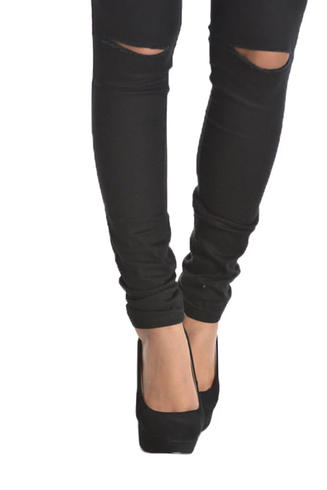 High Waisted Colored Ripped Skinny Pants - Image 25