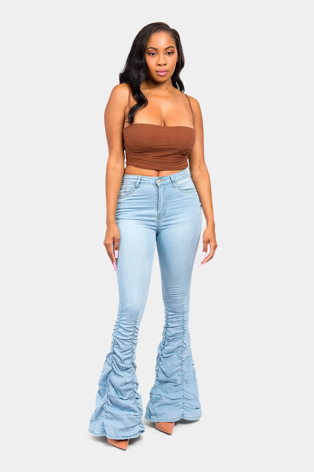 High Waisted Shirred Jeans - Image 25