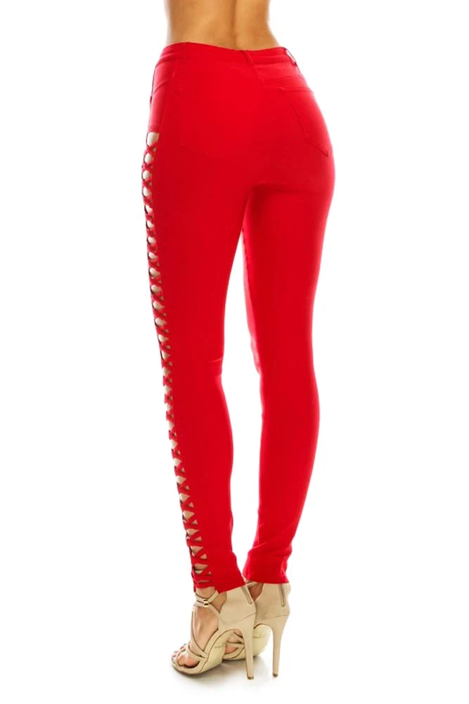 High Waisted Super Stretch X Cut-Out Skinny Pants - Image 21