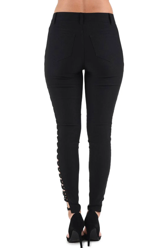 High Waisted Super Stretch X Cut-Out Skinny Pants - Image 4