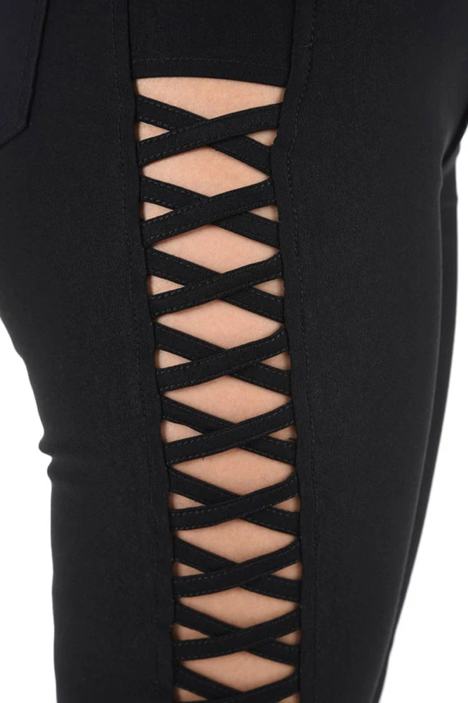 High Waisted Super Stretch X Cut-Out Skinny Pants - Image 5