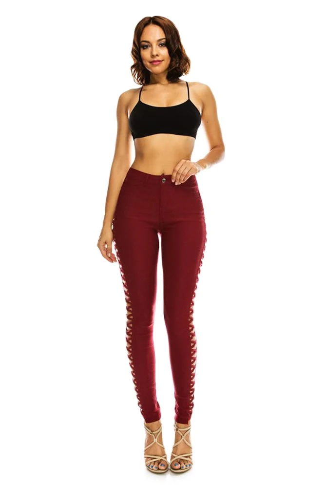 High Waisted Super Stretch X Cut-Out Skinny Pants - Image 9