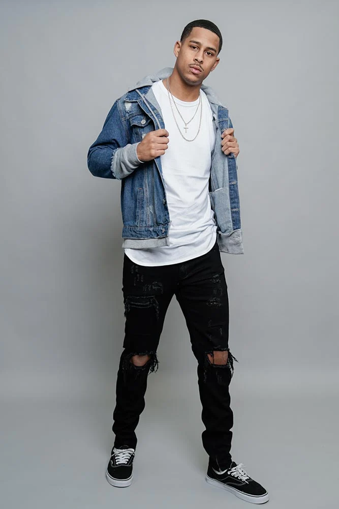 Layered Look Distressed Denim Jacket - Image 6
