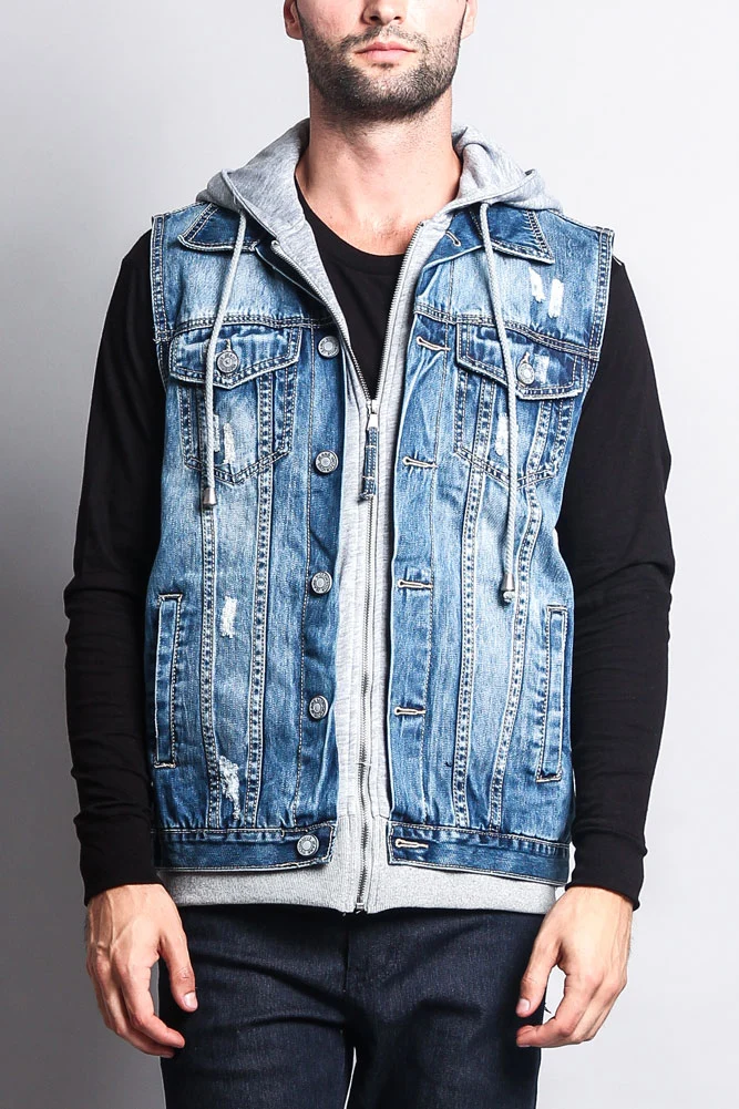 Layered Hooded Denim Vest - Image 15