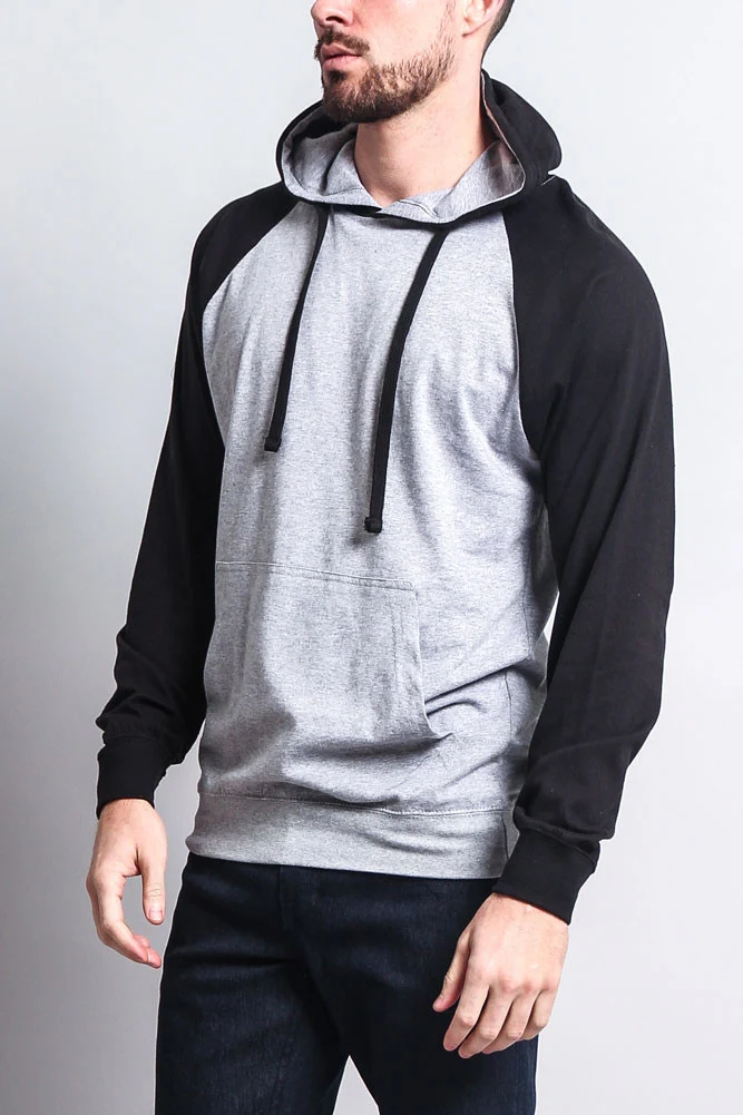 Lightweight Contrast Raglan Sleeve Pullover Hoodie - Image 30