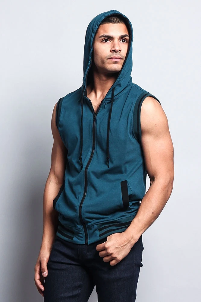 Lightweight Sleeveless Contrast Hoodie - Image 7